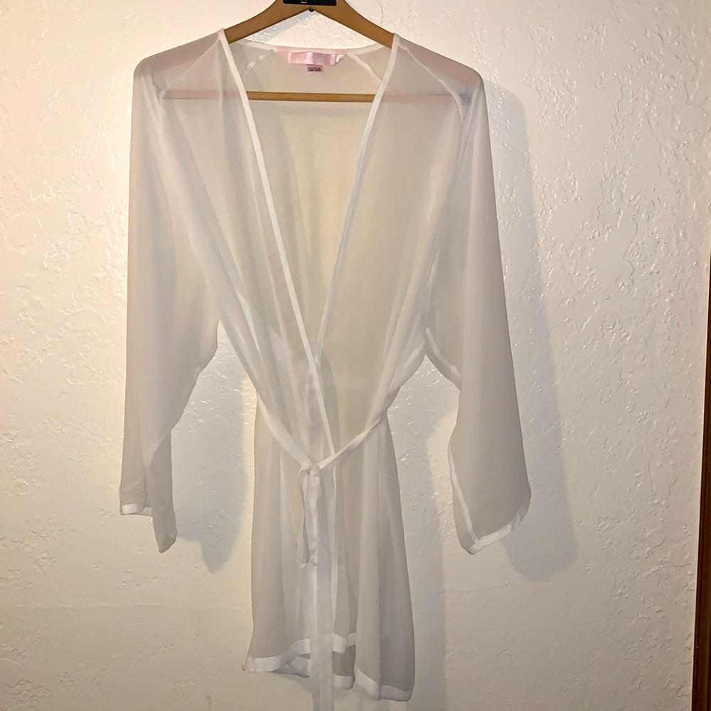 Vtg Y2K 9/00 Victoria's Secret Chiffon Robe Pink Tag Ivory Kimono Bridal OS-M/L